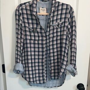 Abercrombie & Fitch Blue Striped Flannel Shirt